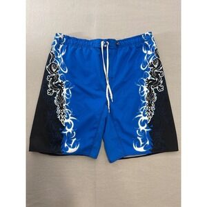 Surf Gear Sonoma Mens Blue Black Tribal Print Board Shorts Swim Trunks Size L